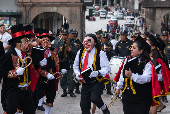 Performers in front of La Merced Church, Cusco